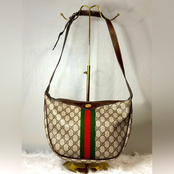 Vintage Gucci | Sherry Web Crescent Half Moon Shoulder Bag - Picture 1 of 14